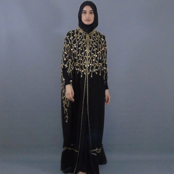 Premium Cape Abaya - Gold Embellished