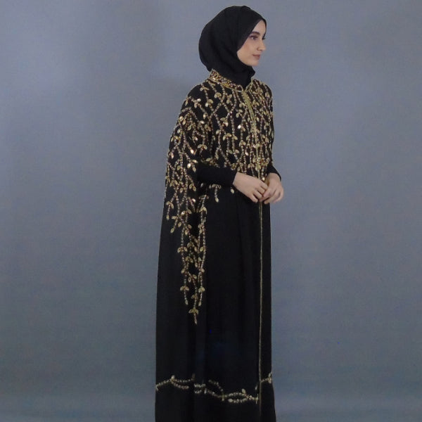 Premium Cape Abaya - Gold Embellished