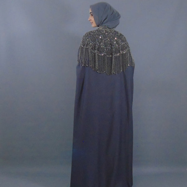 Exclusive Cape Abaya - Silver/Grey Beaded Embroidery