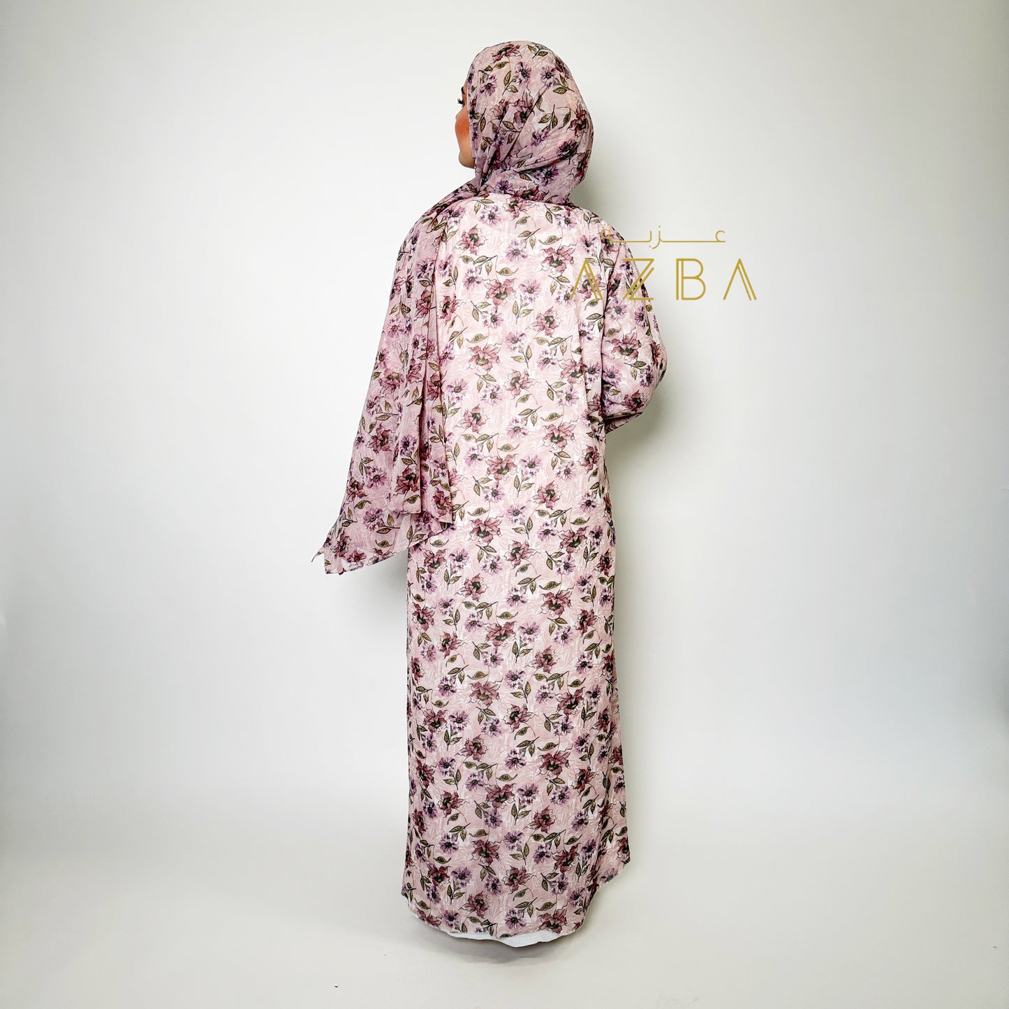 AZBA Pink Bloom Floral Abaya with Matching Shawl