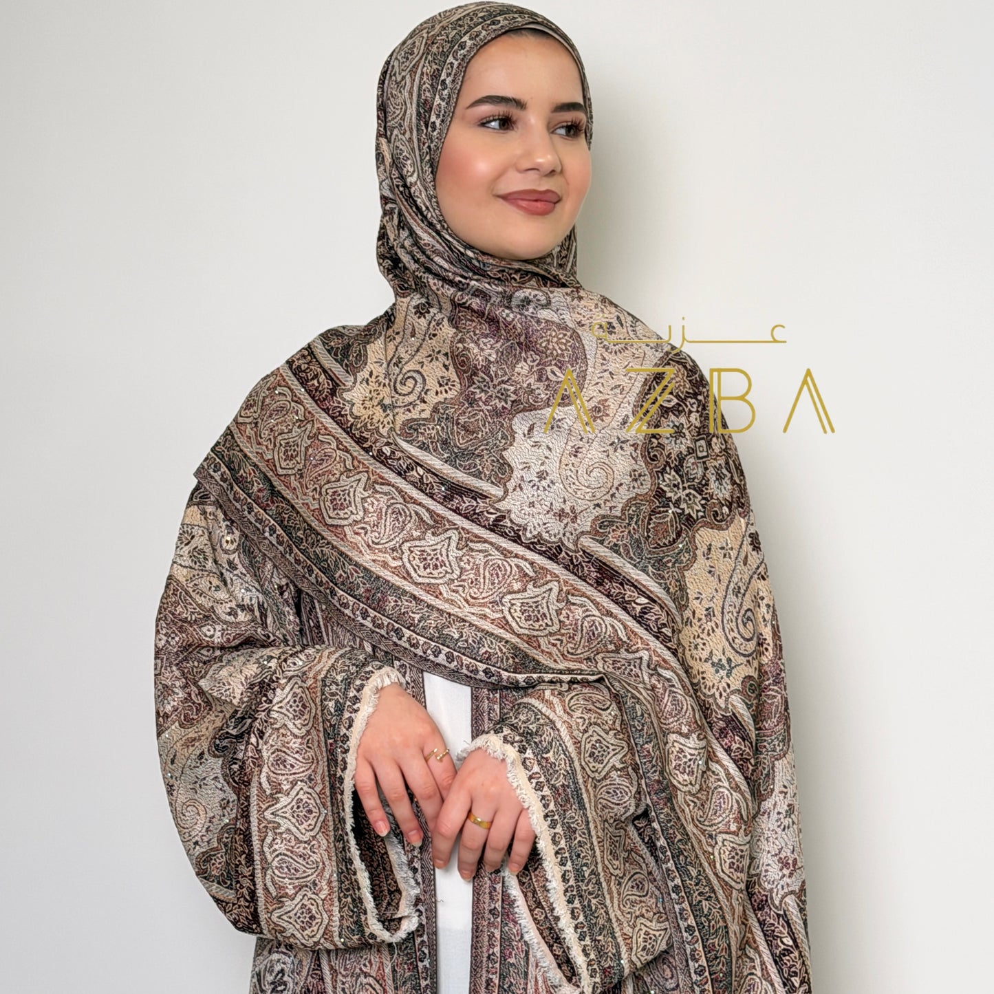 Azba Paisley Pashmina Abaya with Matching Shawl