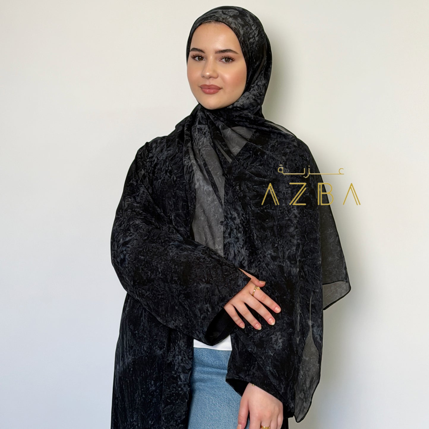 Navy Blue Marble Print Abaya with Matching Hijab | Modest Wear Set