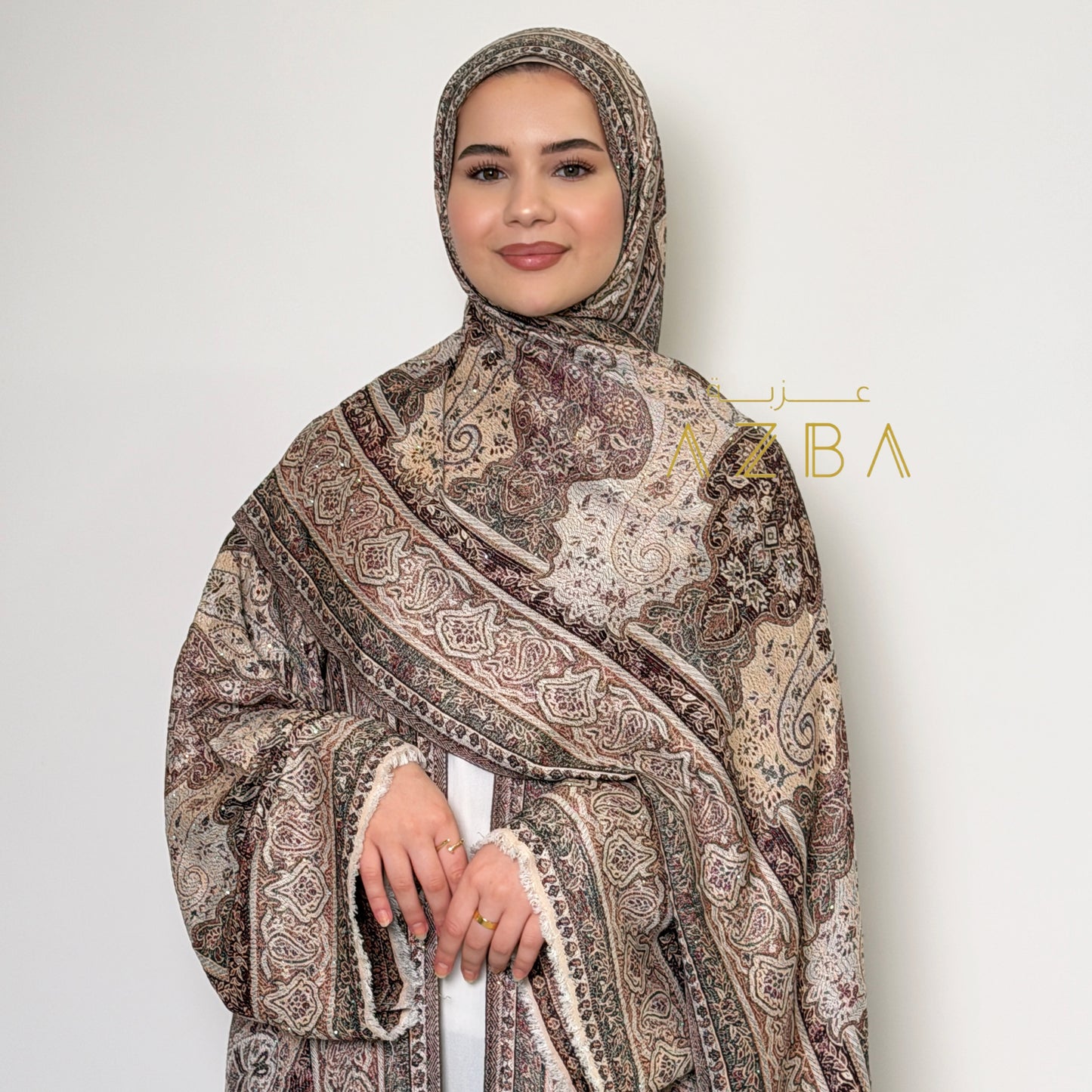 Azba Paisley Pashmina Abaya with Matching Shawl