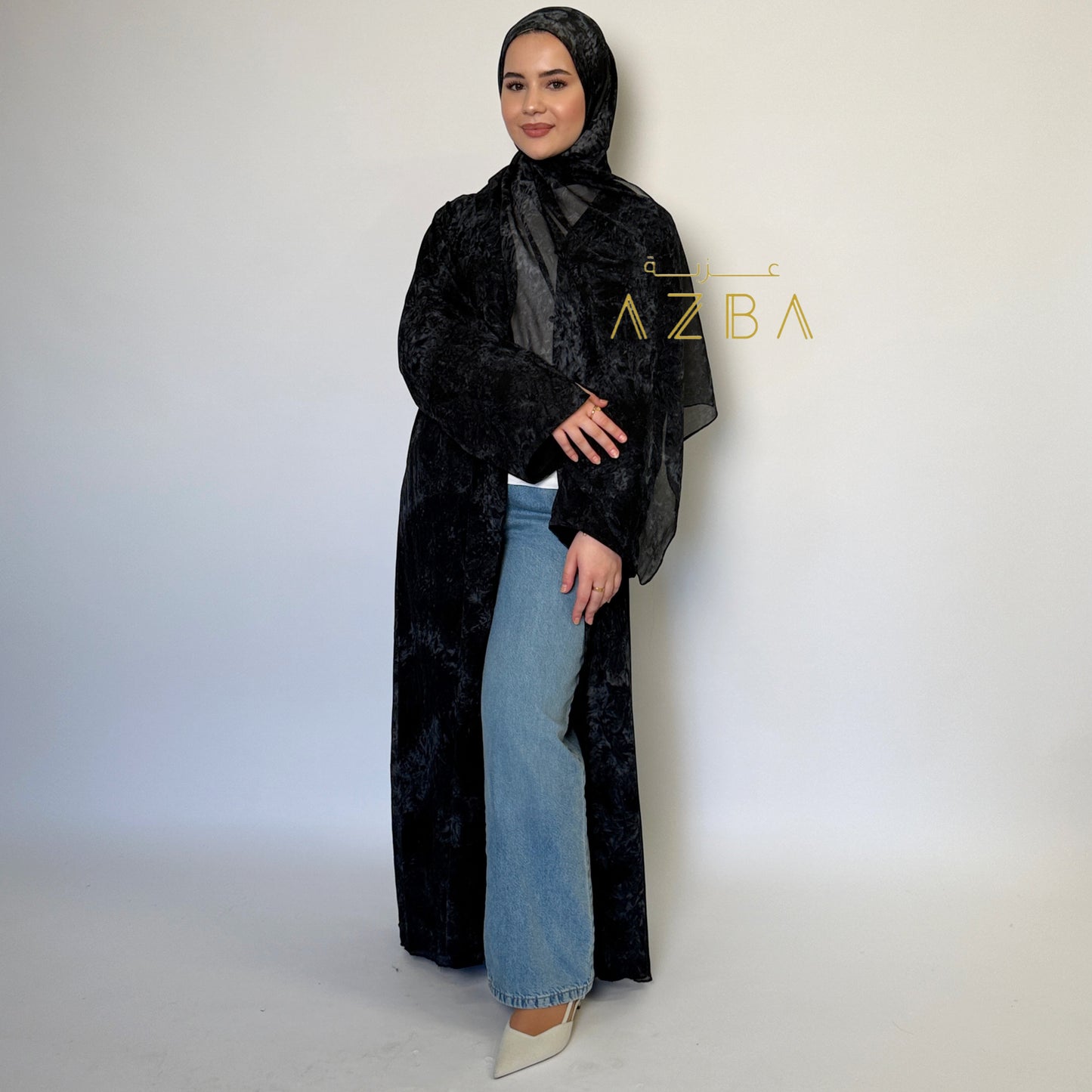 Navy Blue Marble Print Abaya with Matching Hijab | Modest Wear Set