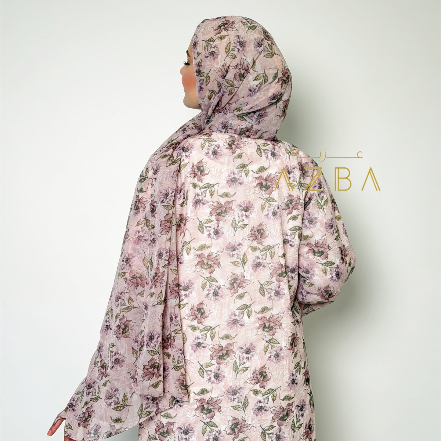 AZBA Pink Bloom Floral Abaya with Matching Shawl