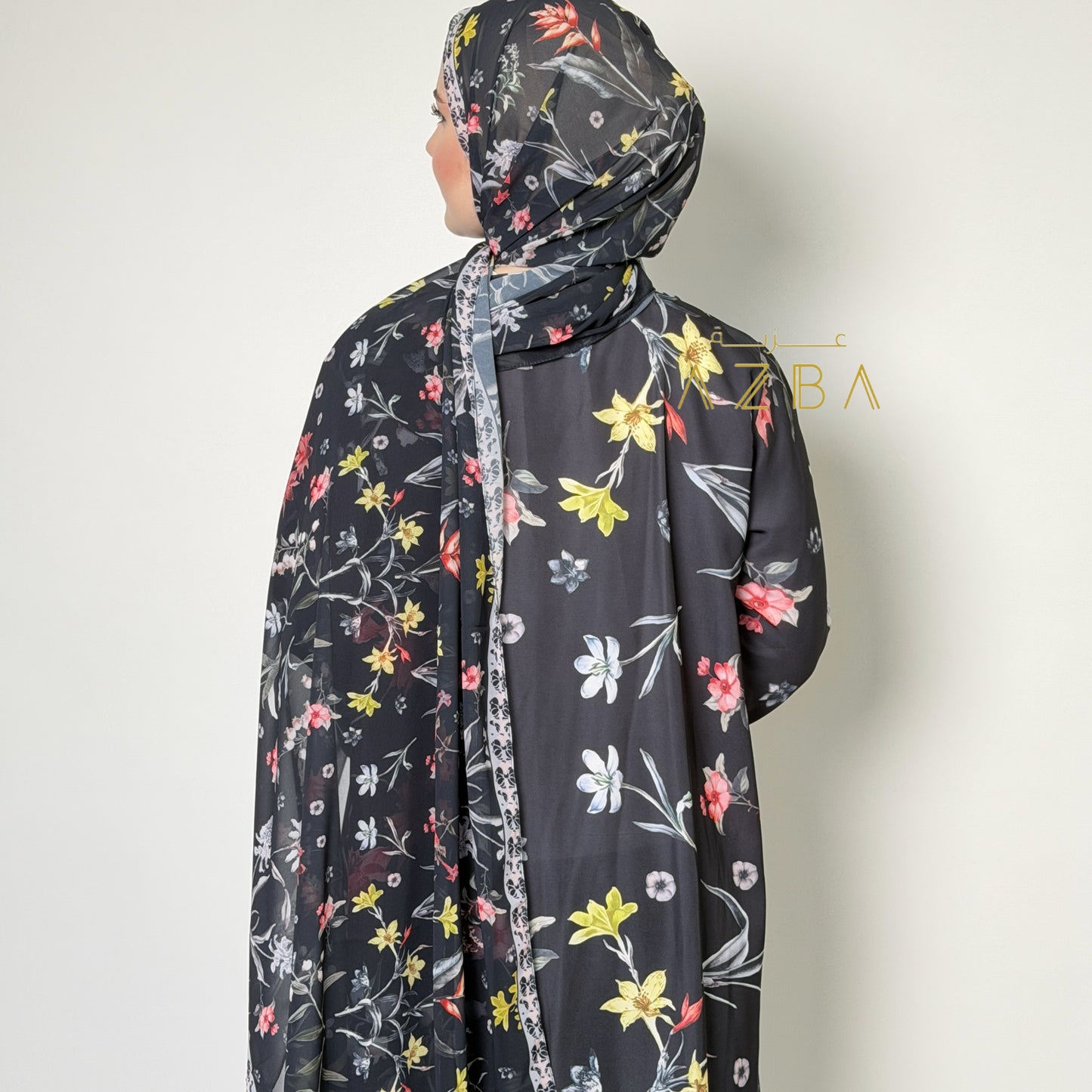 Azba Floral Print Abaya with Matching Shawl | Elegant All-Season Modest Wear Set