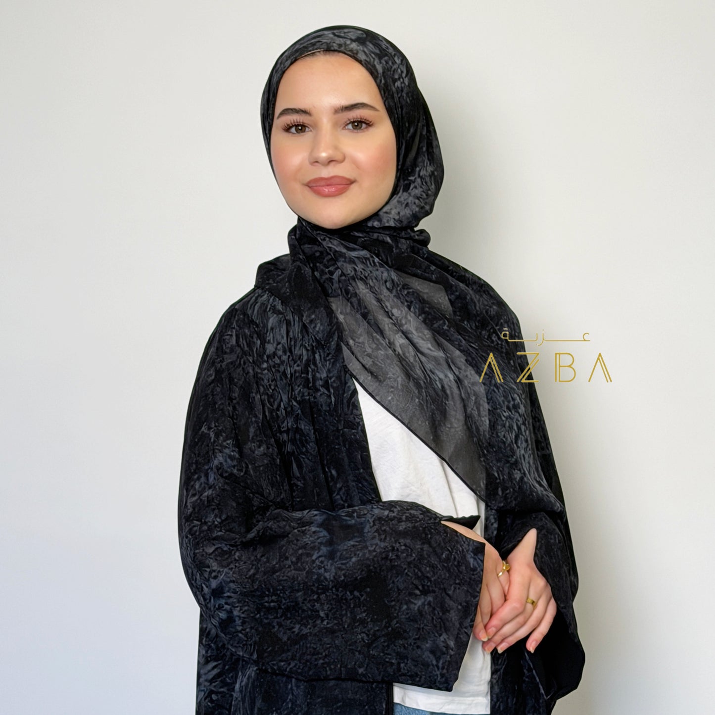 Navy Blue Marble Print Abaya with Matching Hijab | Modest Wear Set