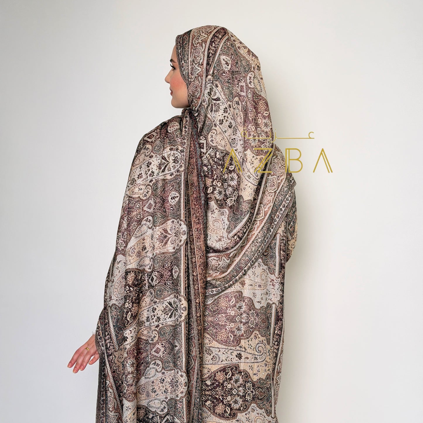 Azba Paisley Pashmina Abaya with Matching Shawl