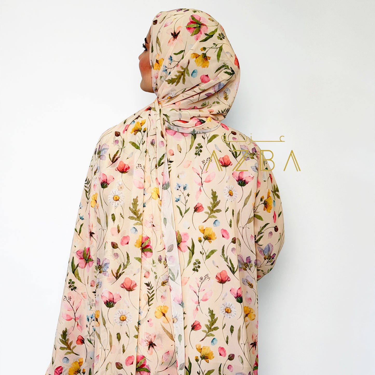 AZBA Floral Print Abaya with Matching Shawl, Elegant Double Chiffon Modest Dress for Women, Lightweight Flowy Muslim Wear, Spring Summer Eid Occasion Outfit, Beautiful Floral Abaya Set, Comfortable Everyday Modest Fashion, Perfect Gift for Her UK Boutique