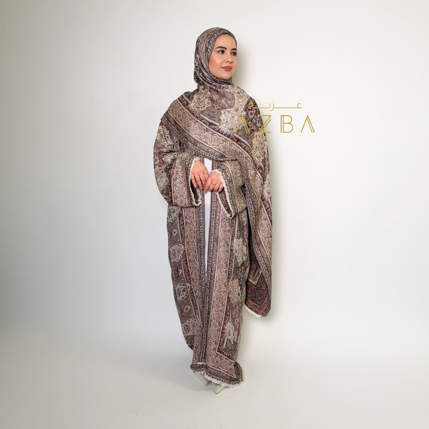Azba Paisley Pashmina Abaya with Matching Shawl
