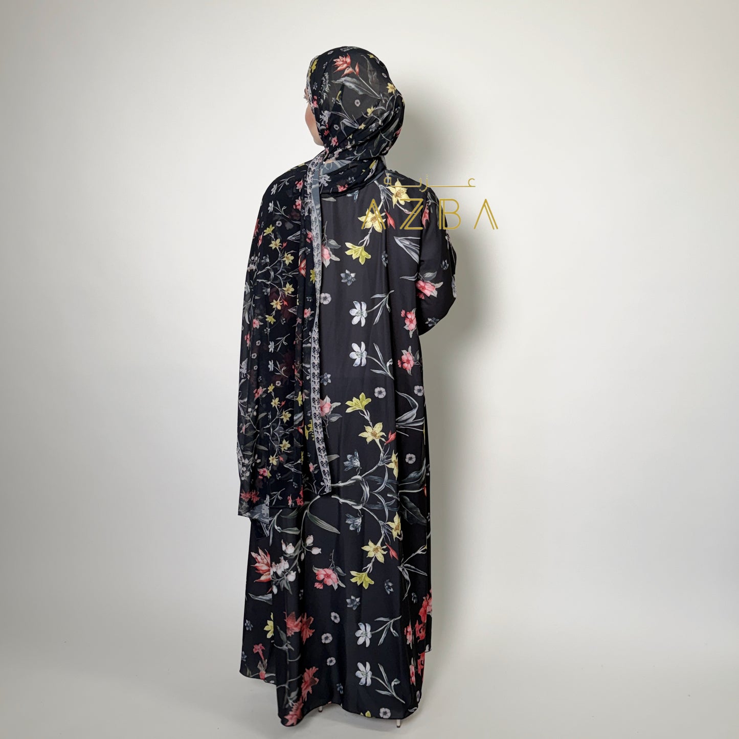 Azba Floral Print Abaya with Matching Shawl | Elegant All-Season Modest Wear Set
