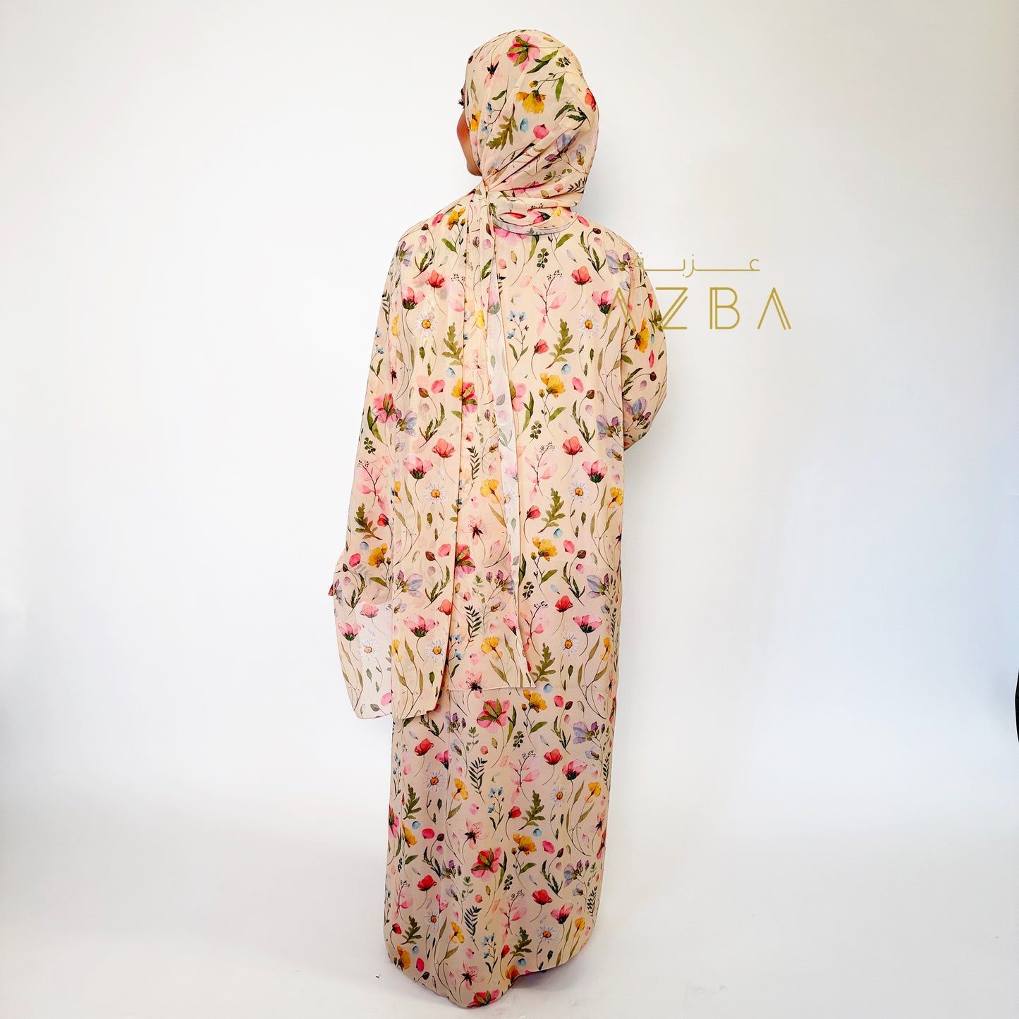 AZBA Floral Print Abaya with Matching Shawl, Elegant Double Chiffon Modest Dress for Women, Lightweight Flowy Muslim Wear, Spring Summer Eid Occasion Outfit, Beautiful Floral Abaya Set, Comfortable Everyday Modest Fashion, Perfect Gift for Her UK Boutique