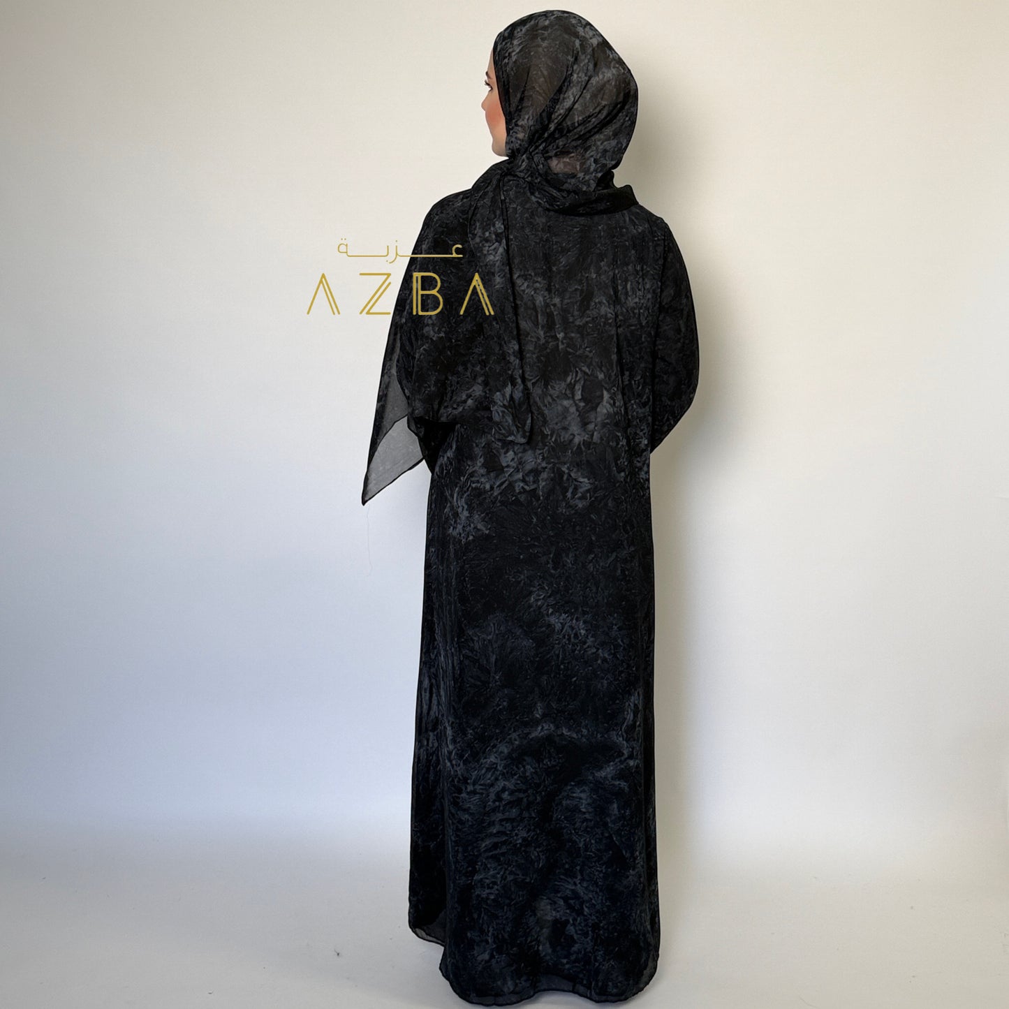 Navy Blue Marble Print Abaya with Matching Hijab | Modest Wear Set